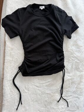 A.L.C. Black Short Sleeve Side-Ruched Tie Tee